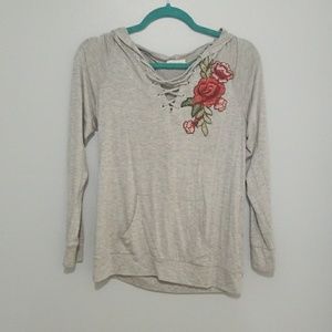 Light weight grey rose embroidered hoodie